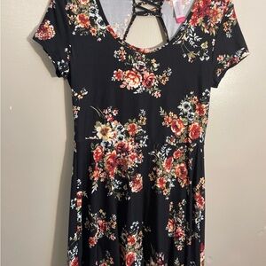 No Boundaries Black Floral Backless Dress